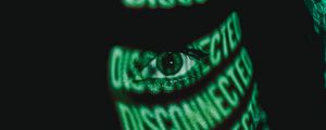 Preview wallpaper eye, girl, inscription, green, dark