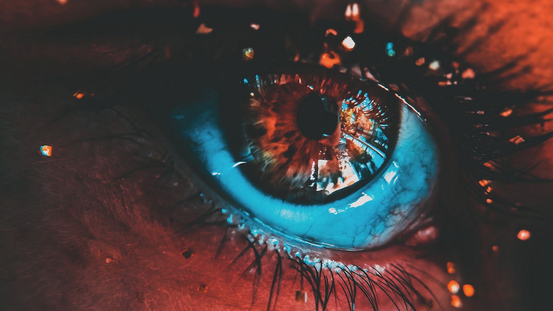 1920x1080 Wallpaper eyes, eyelashes, paint, sequins