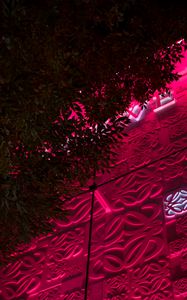 Preview wallpaper facade, architecture, relief, leaves, pink, backlight
