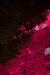 Preview wallpaper facade, architecture, relief, leaves, pink, backlight