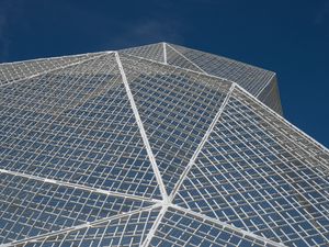 Preview wallpaper facade, bottom view, architecture, building, blue