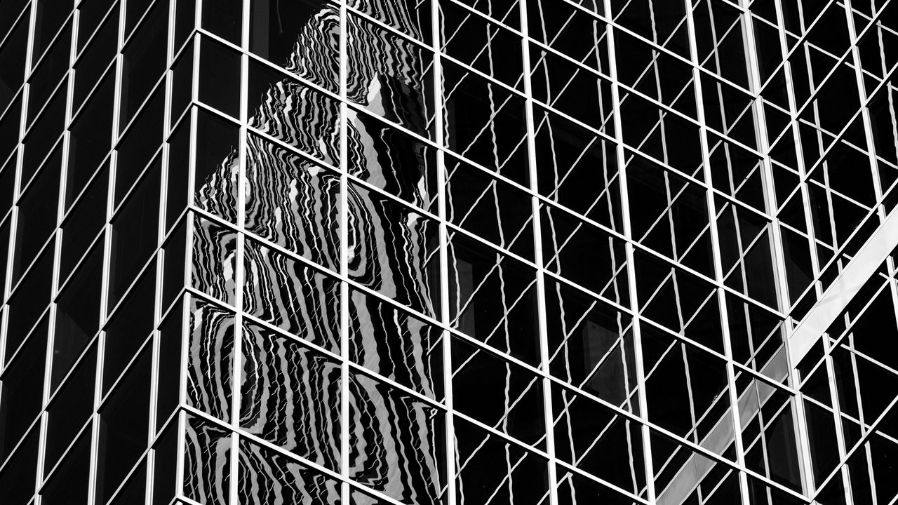 Wallpaper facade, building, architecture, mirrored, reflection, black and white