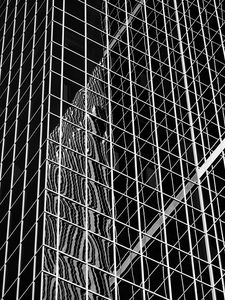 Preview wallpaper facade, building, architecture, mirrored, reflection, black and white