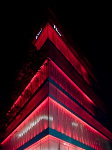 Preview wallpaper facade, building, backlight, red