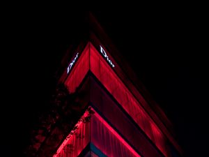 Preview wallpaper facade, building, backlight, red