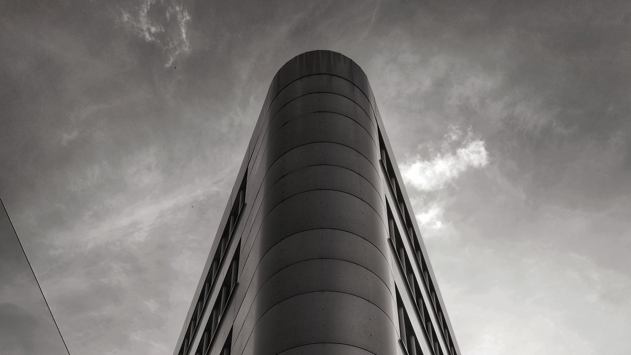 Wallpaper facade, building, bw, architecture, bottom view