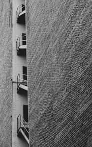 Preview wallpaper facade, building, bw, brick wall