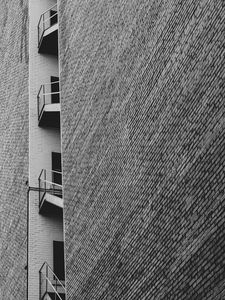 Preview wallpaper facade, building, bw, brick wall