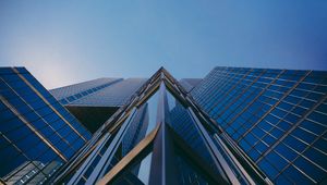 Preview wallpaper facade, building, glass, bottom view, sky