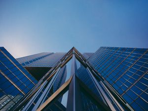 Preview wallpaper facade, building, glass, bottom view, sky