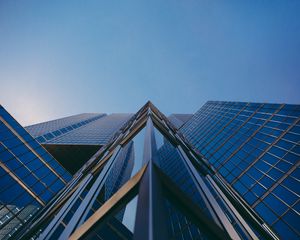 Preview wallpaper facade, building, glass, bottom view, sky
