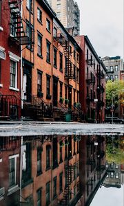 Preview wallpaper facade, building, puddle, reflection, house, windows