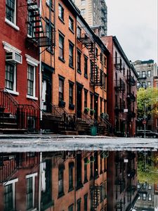 Preview wallpaper facade, building, puddle, reflection, house, windows