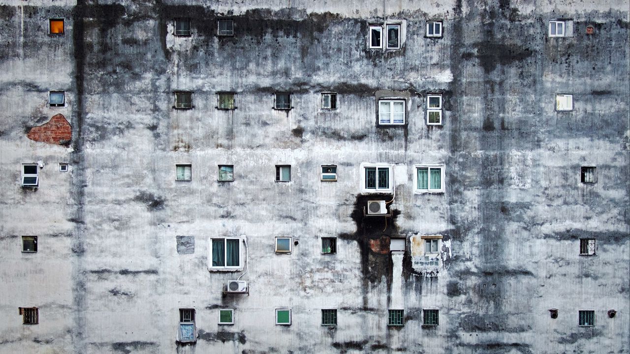 Wallpaper facade, building, shabby, devastated, gloomy