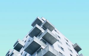 Preview wallpaper facade, building, sky, minimalism, blue