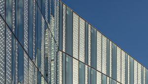 Preview wallpaper facade, building, stripes, lines, blue