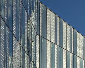 Preview wallpaper facade, building, stripes, lines, blue