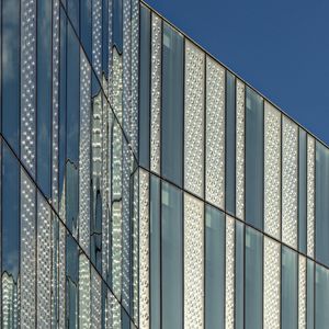 Preview wallpaper facade, building, stripes, lines, blue