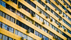 Preview wallpaper facade, building, windows, air conditioners