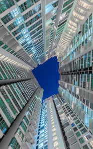 Preview wallpaper facade, buildings, bottom view, sky