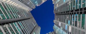 Preview wallpaper facade, buildings, bottom view, sky