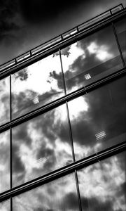 Preview wallpaper facade, glass, sky, reflection, bw