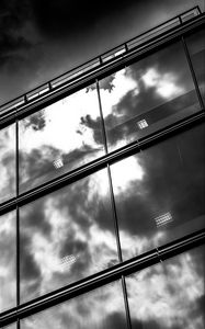 Preview wallpaper facade, glass, sky, reflection, bw