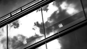 Preview wallpaper facade, glass, sky, reflection, bw