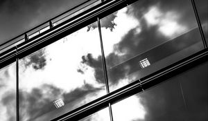 Preview wallpaper facade, glass, sky, reflection, bw