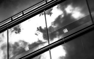 Preview wallpaper facade, glass, sky, reflection, bw