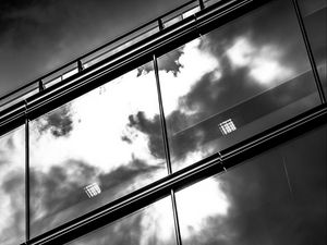 Preview wallpaper facade, glass, sky, reflection, bw