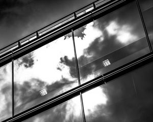 Preview wallpaper facade, glass, sky, reflection, bw