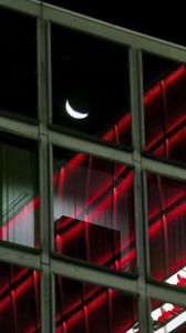 Preview wallpaper facade, glass, windows, building, moon, dark