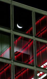 Preview wallpaper facade, glass, windows, building, moon, dark