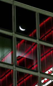 Preview wallpaper facade, glass, windows, building, moon, dark