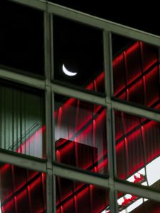 Preview wallpaper facade, glass, windows, building, moon, dark