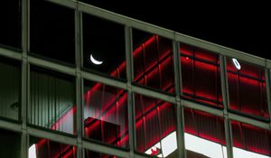 Preview wallpaper facade, glass, windows, building, moon, dark