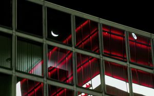 Preview wallpaper facade, glass, windows, building, moon, dark