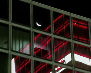 Preview wallpaper facade, glass, windows, building, moon, dark