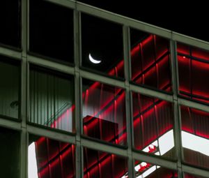 Preview wallpaper facade, glass, windows, building, moon, dark