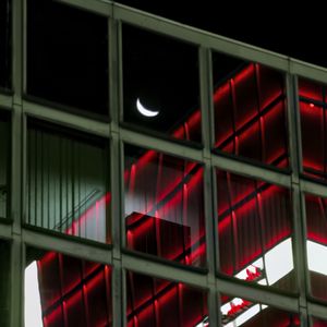 Preview wallpaper facade, glass, windows, building, moon, dark