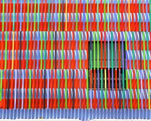 Preview wallpaper facade, window, colorful, boards, stripes