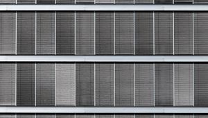 Preview wallpaper facade, windows, blinds, building, black and white