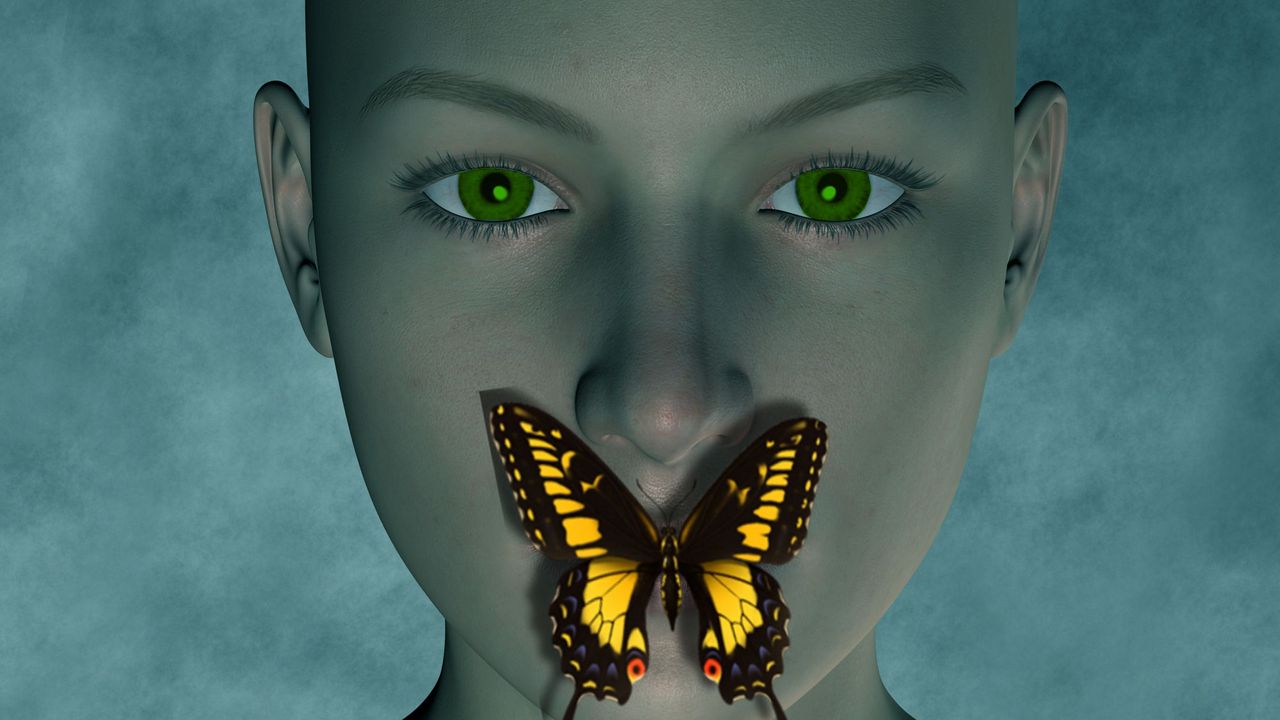 Wallpaper face, butterfly, silence, green-eyed