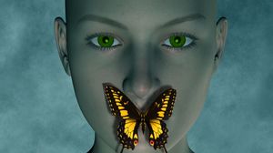 Preview wallpaper face, butterfly, silence, green-eyed