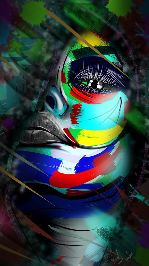 480x854 Wallpaper face, colorful, art, paint, spots
