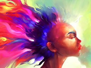 Preview wallpaper face, hair, paint, colorful, abstract