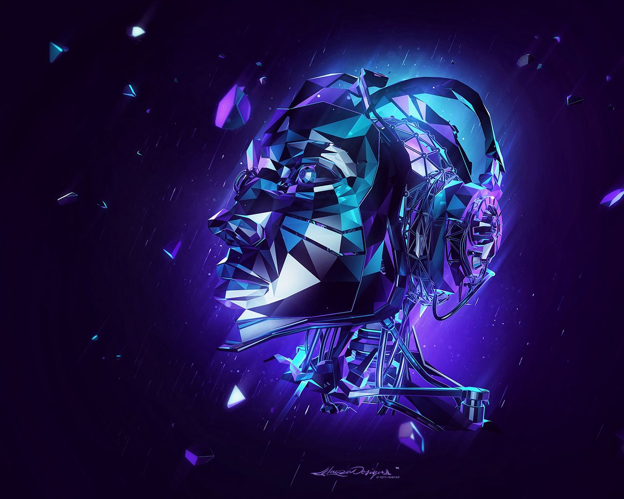 1280x1024 Wallpaper face, headphones, art, geometric, convex