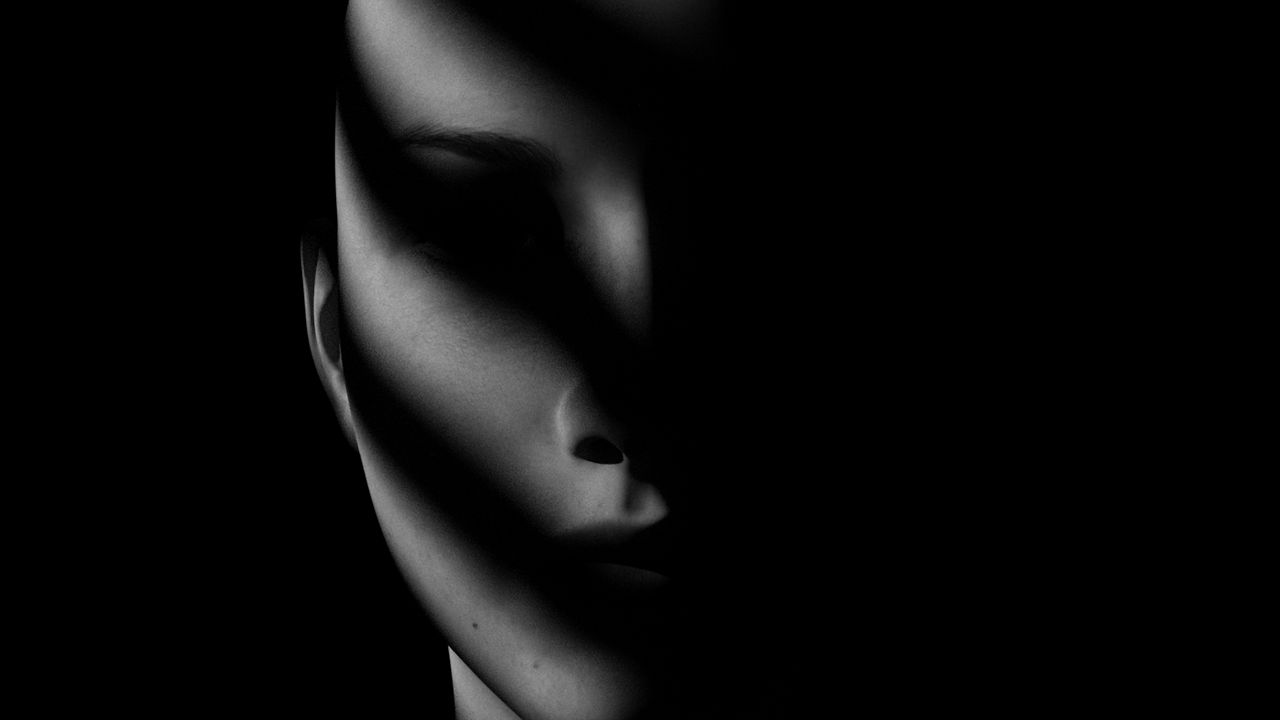 Wallpaper face, shadow, dark, bw, noir, portrait, doll