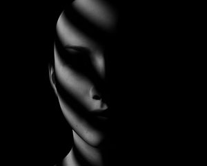 Preview wallpaper face, shadow, dark, bw, noir, portrait, doll